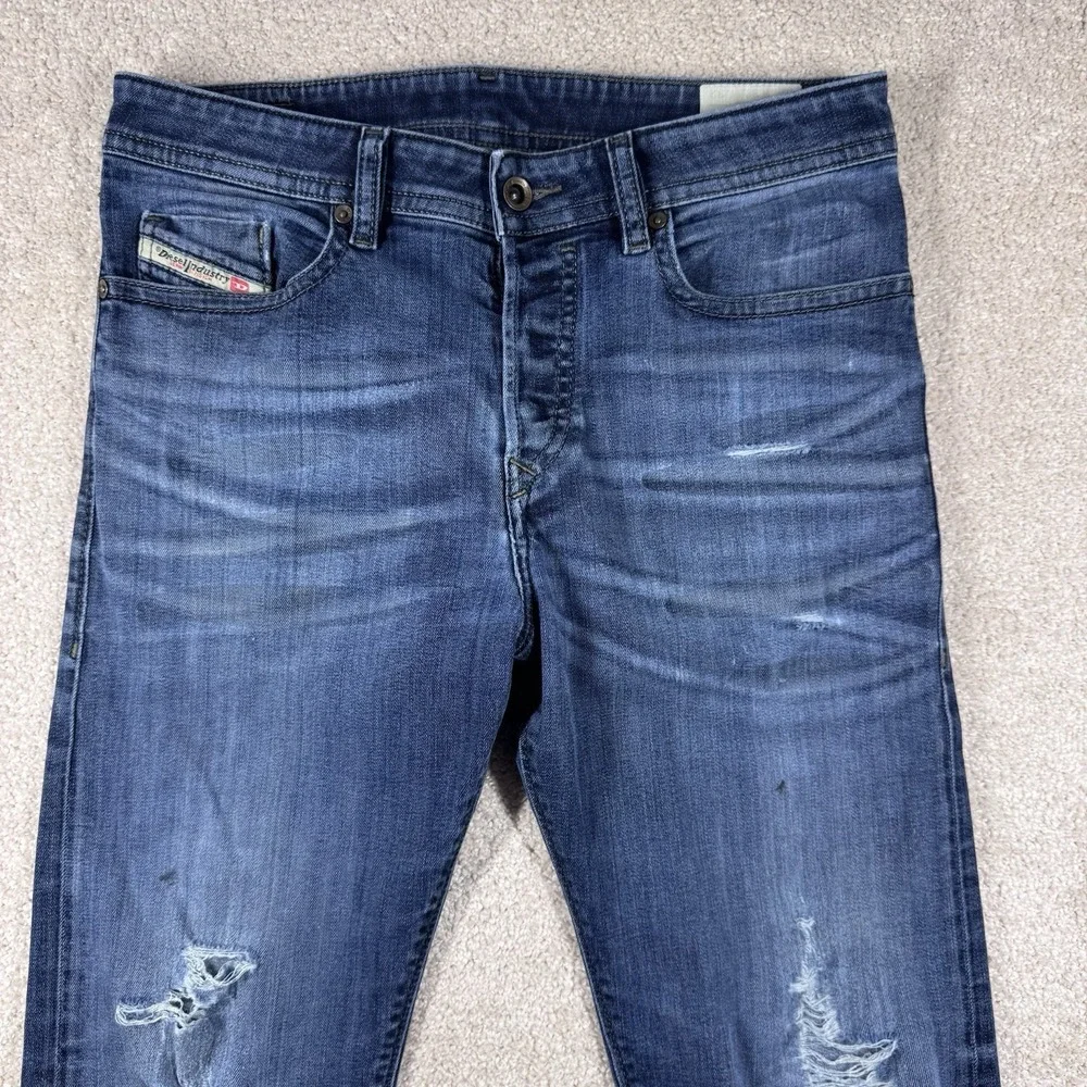 Diesel Jeans Men 32x32 Blue Buster Regular Slim Tapered Stretch Destroyed‎ Y2K